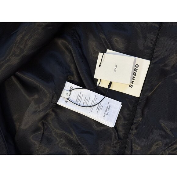 SANDRO Tuxedo Double Breated Black Satin Wool Coat $790 NWT Sz 36 - Picture 9 of 9